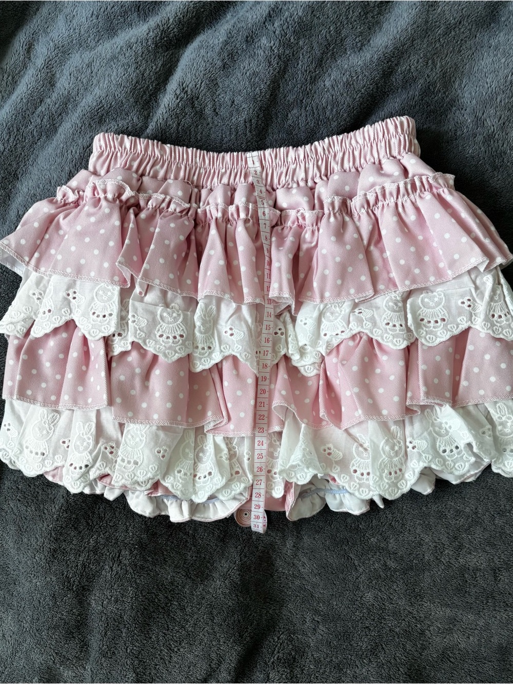 Pink Polka Dot Ruffle Skort with White Lace Trim